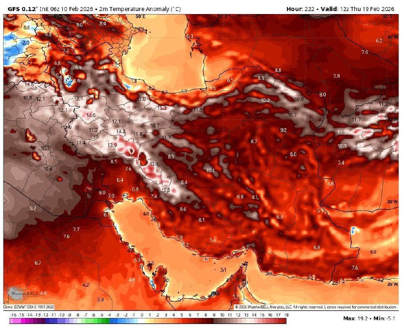 افزایش عجیب غریب دما در ایران و نیمه غربی ایران برای هفته پایانی بهمن و اوایل اسفند.  این شدت فرانرمالی دما سبب شکوفه ز…